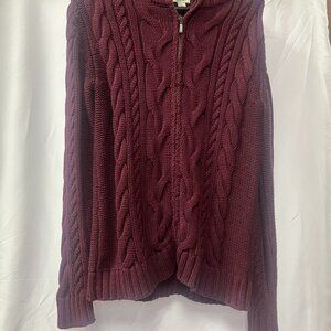 Men's LL Bean zipper front cardigan knit jacket in maroon size Small